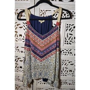 Women's Racerback Tank Boho Ditzy Floral Red Multicolored Size Large Hippy Vibe